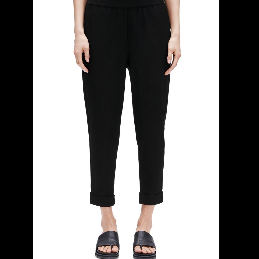 Eileen Fisher Cuffed Slouchy Black Ankle Pants XS